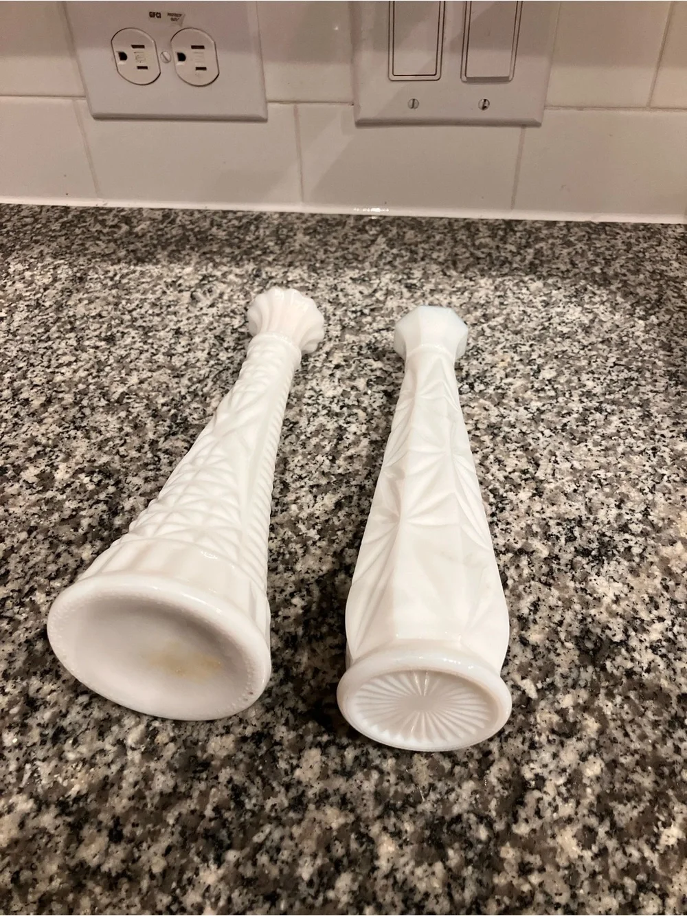 2 White Milk Glass Bud Vases Classic Home Accent
